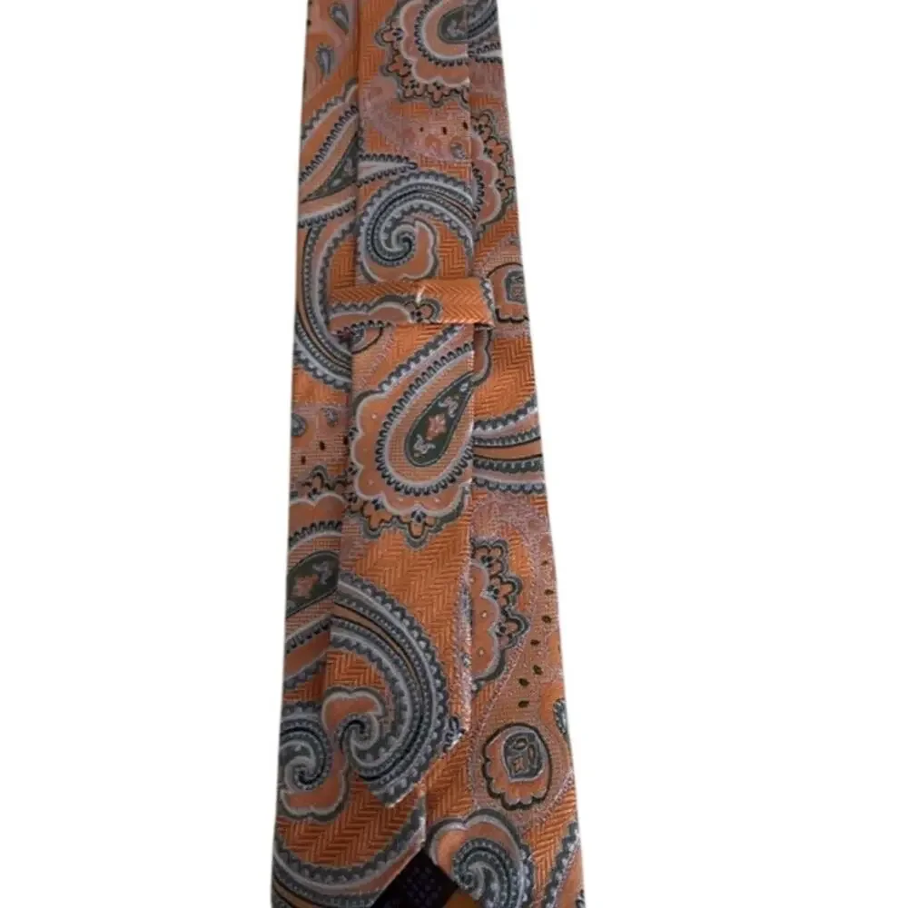ETRO Silk Tie Mens Orange Paisley Luxury Designer Italy Classic Necktie